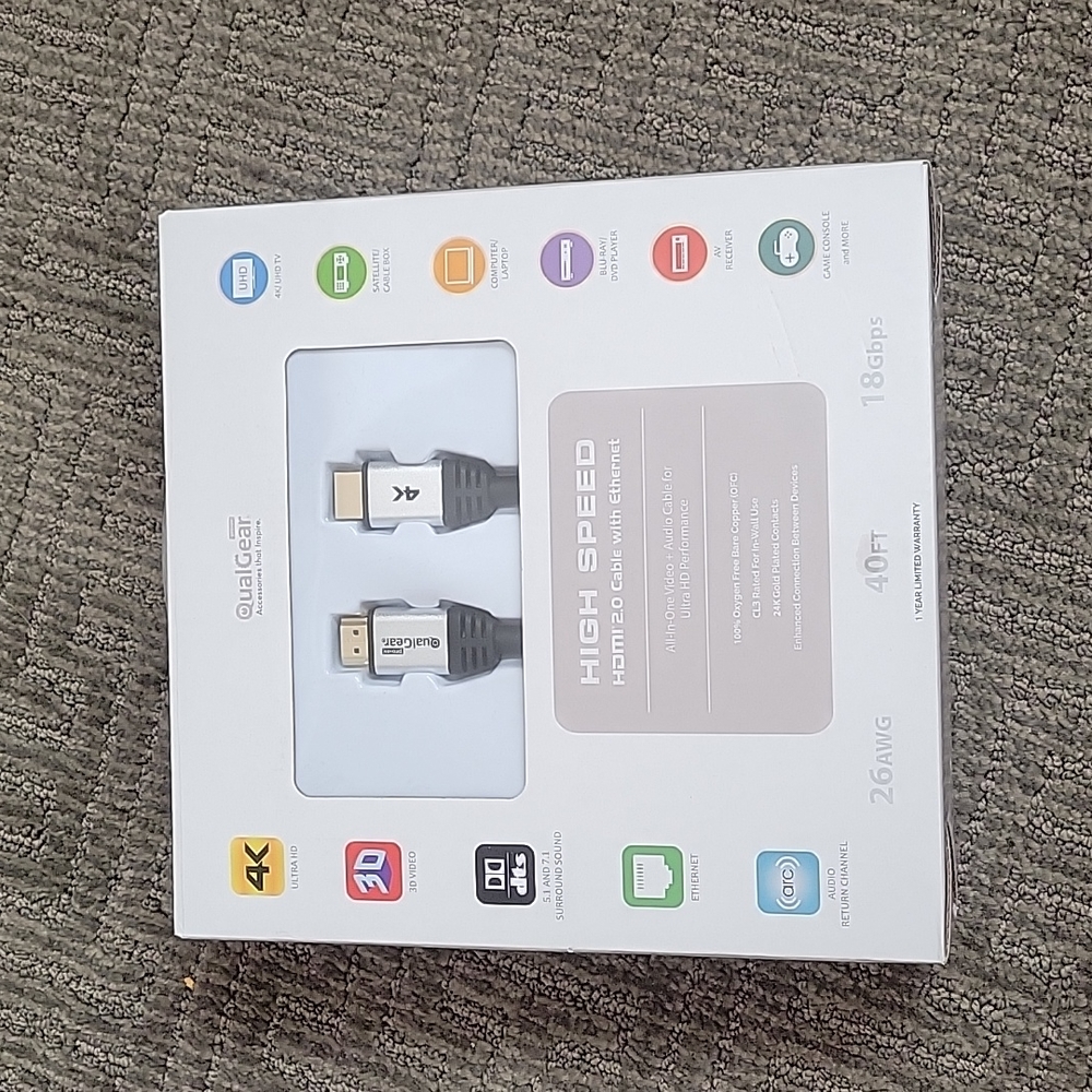New and boxed QualGear high speed HDMI 2.0 Cable with Ethernet